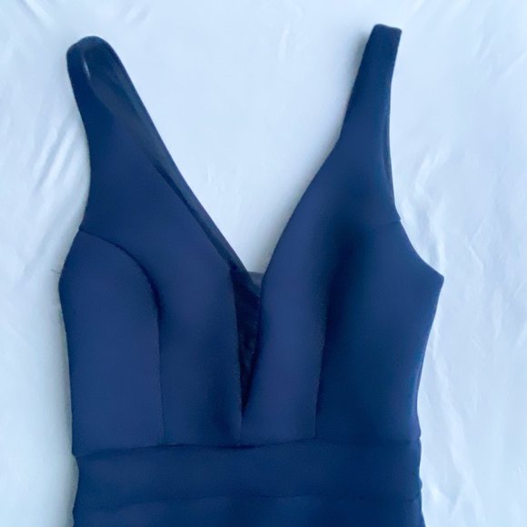 Marciano Deep V-Neck Sleeveless A Line Evening Midi Blue Dresses For Women's - Picture 3 of 4